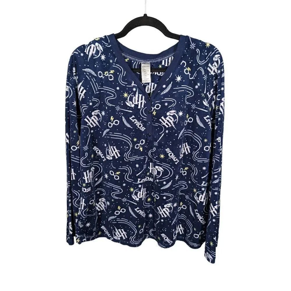 Harry Potter Star Constellation Long Sleeve Pajama PJs Top Navy Women's 2X
